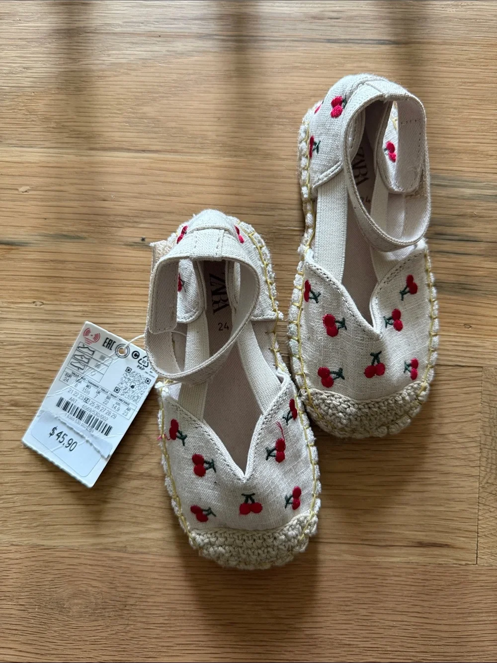 ZARA Girls Cream Cherry-Print Espadrille Sandals 8